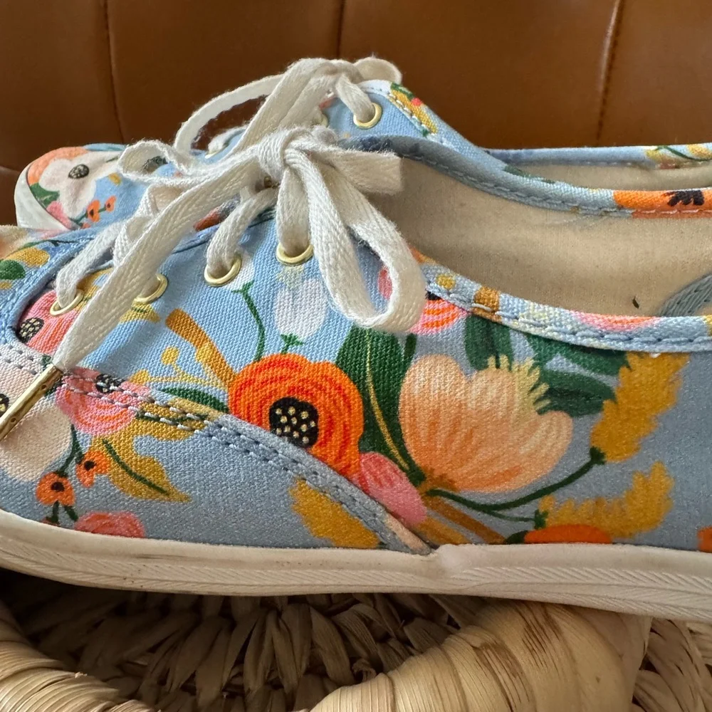 Keds Rifle Paper Company Floral Canvas Sneakers with Blue and gold Accents - Picture 2 of 8